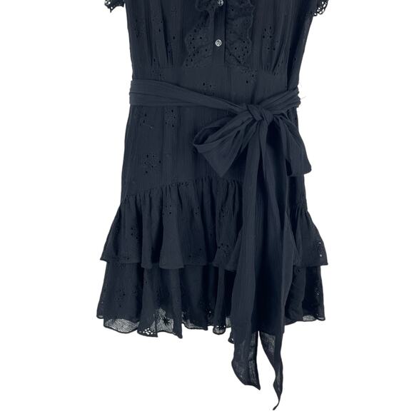Rebecca Taylor Black Dree Silk Blend Eyelet Ruffle Mini Dress Size 12 - Picture 7 of 12